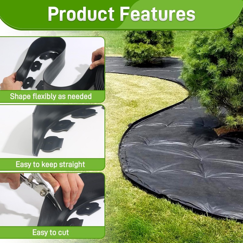 Quibbay 2in x 50ft Landscape Edging Kit w/ 75 Stakes NoDig Black Plastic Border gallery