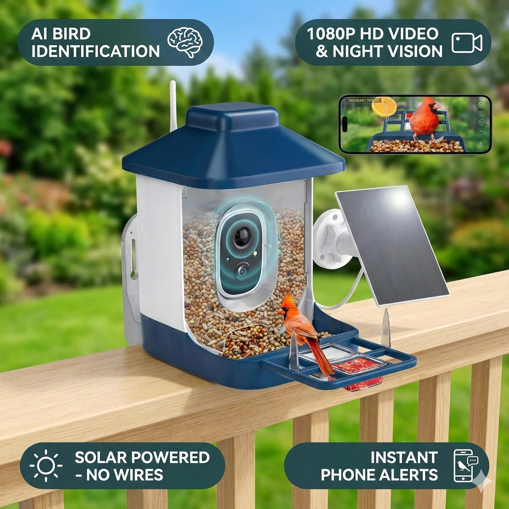 Smart Bird Feeder with AI Camera - 1080P HD Video, Solar Powered, Phone Alerts gallery