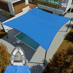 20-29 FT Shade Sail Rectangle Blue Sun Canopy Cover w/ Steel Wire Garden Outdoor