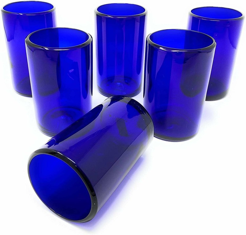 Hand Blown Mexican Drinking Glasses – Set of 6 Cobalt Water Glasses (14 oz each) gallery