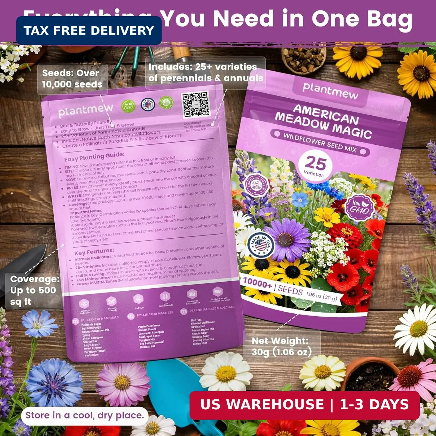 Wildflower Seeds Bulk Mix - 10,000+ Non-GMO Perennial & Annual Seeds - Texas, Ca gallery