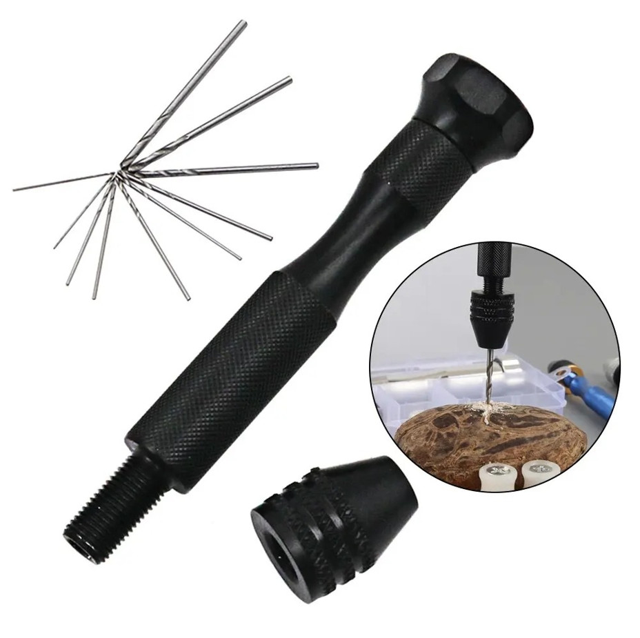 10Pc Mini Hand Drill Set 0.5-2.0mm Twist Bits Black Pin Vise Tool gallery