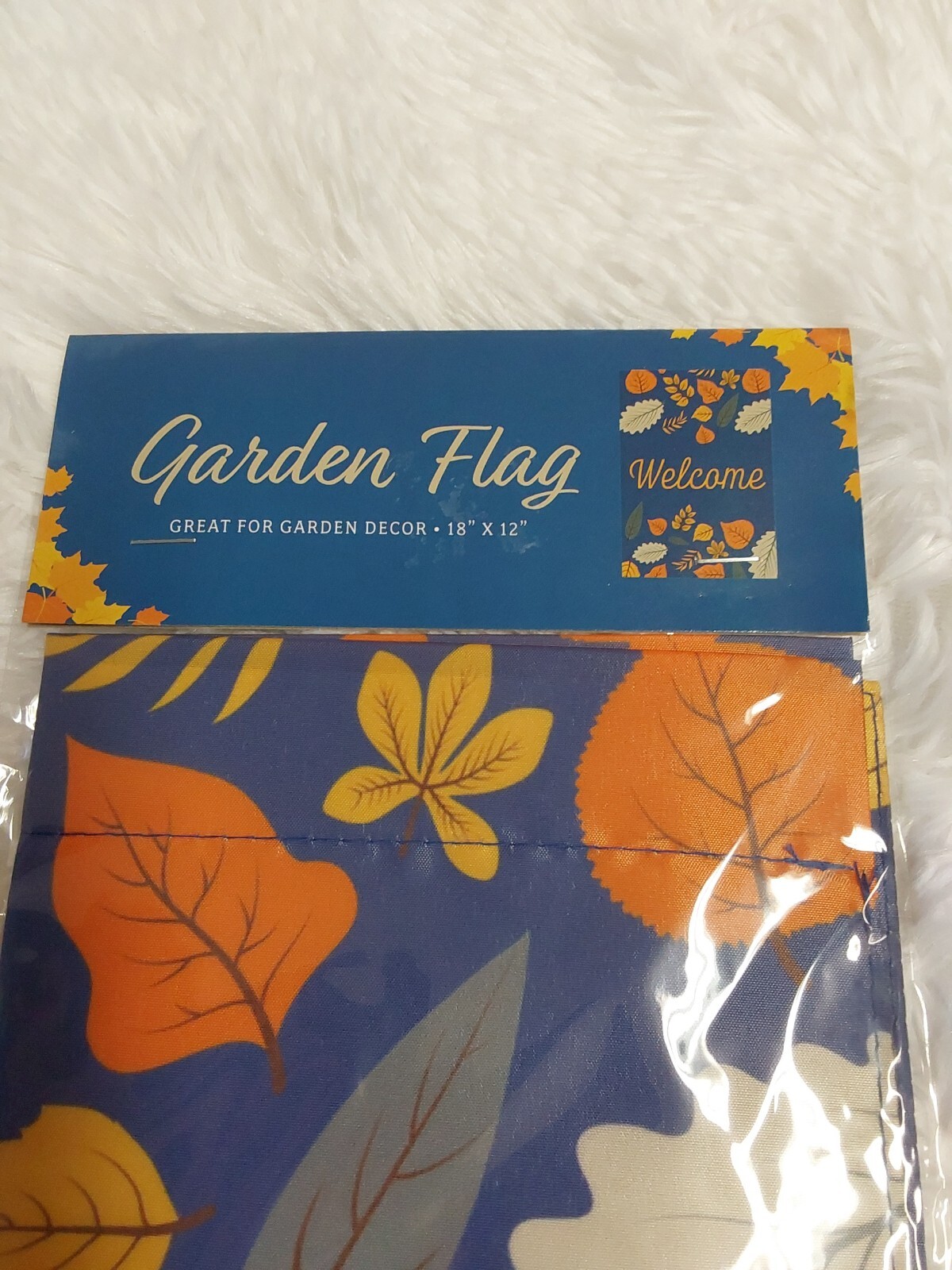 Fall/Autumn Garden Flag Blue W/Welcome & Fall Leaves 18" L X 12" W BNWT! gallery