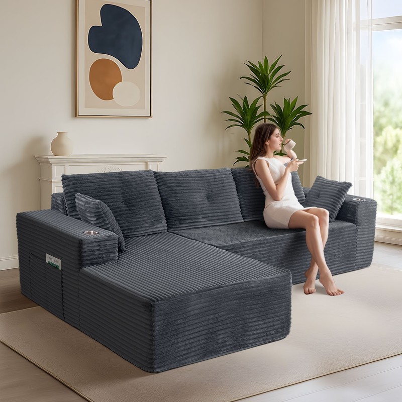 MAXYOYO 104" Cloud Sectional Couch with L-Shape Chaise,Modular Corduroy Sofa gallery