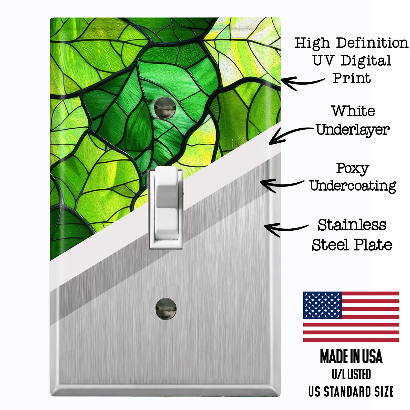 Metal Light Switch Outlet Cover Wall Plate Leaves Stained Glass PRINT GSS176 gallery