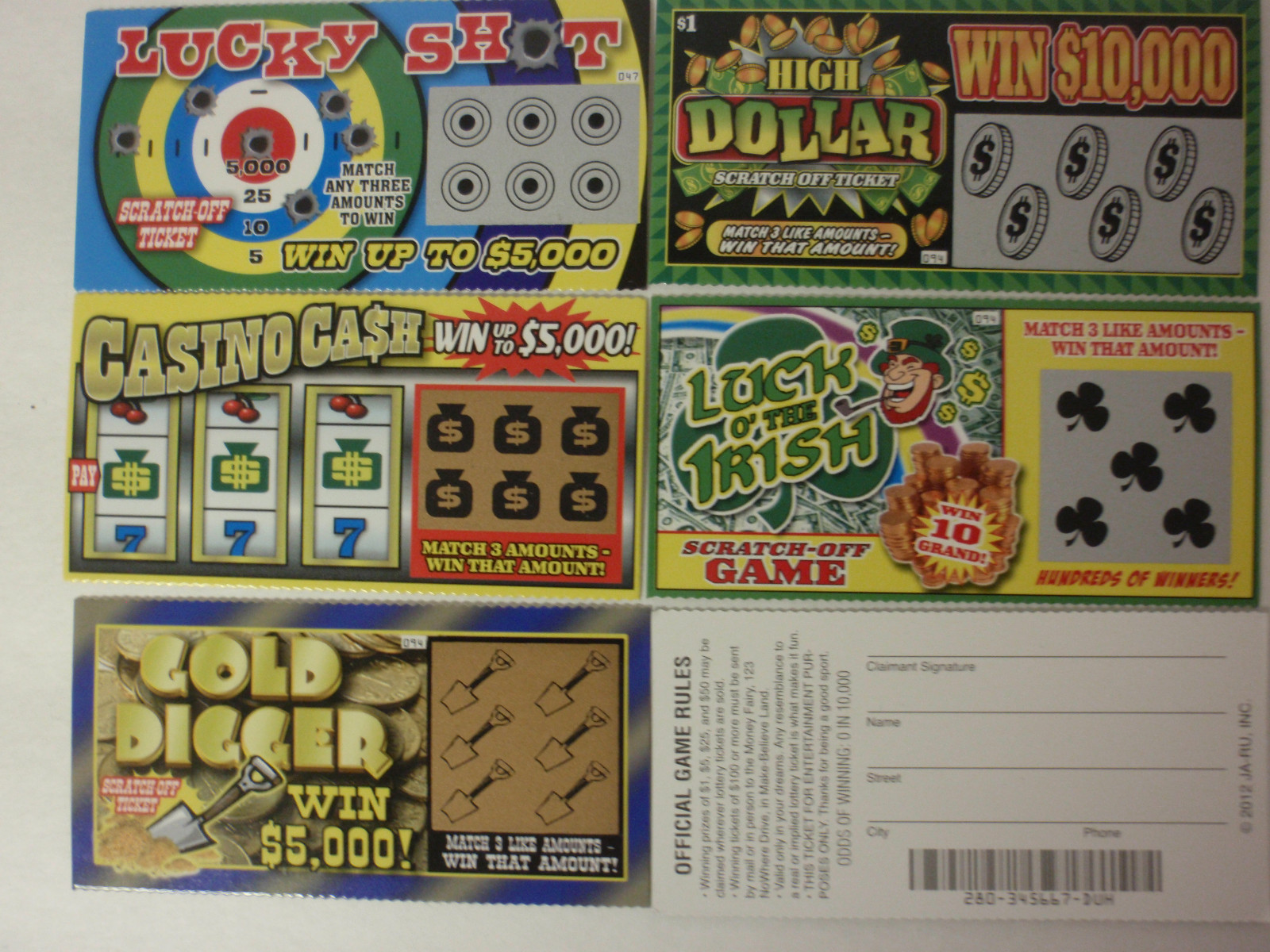 5 PHONY FAKE SCRATCH OFF ALL WINNING LOTTERY TICKETS GAG GIFT JOKE PRANK WINNER gallery