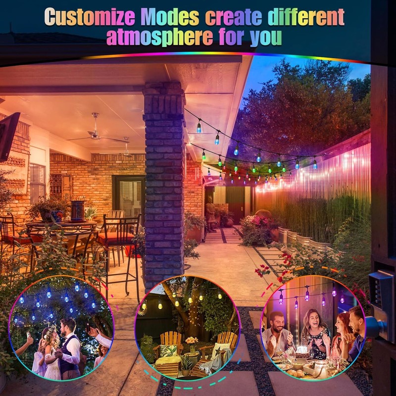 48 Ft Smart Outdoor String Lights RGBCW Color Changing Dimmable Patio String gallery