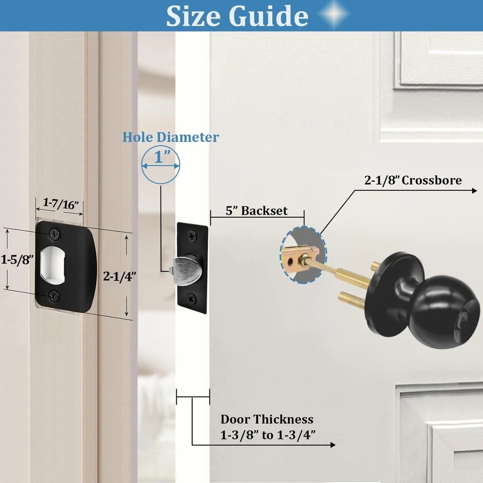 5 Backset Latch Keyed Entry Door Knob with Lock and Key, Standard Square gallery