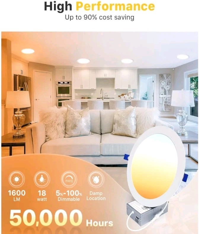 6 Pack 8 Inch LED Recessed Light, Dimmable, 2700K-5000K 5CCT, 1600LM High Bri... gallery