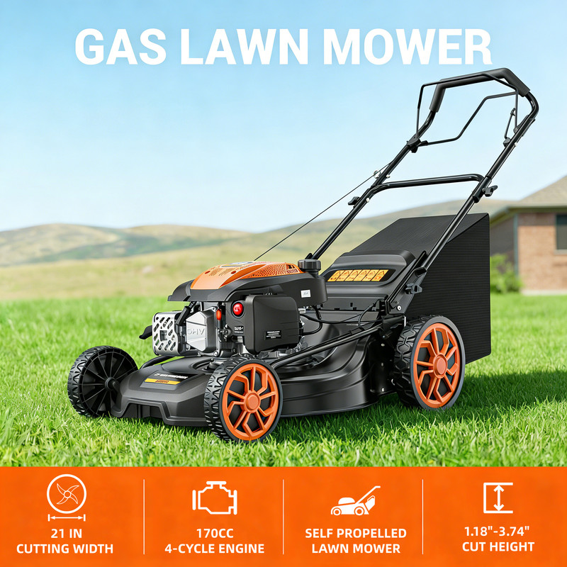 Efurden 21” Self-Propelled Lawn Mower Gas Powered with Bagger 170cc Engine gallery