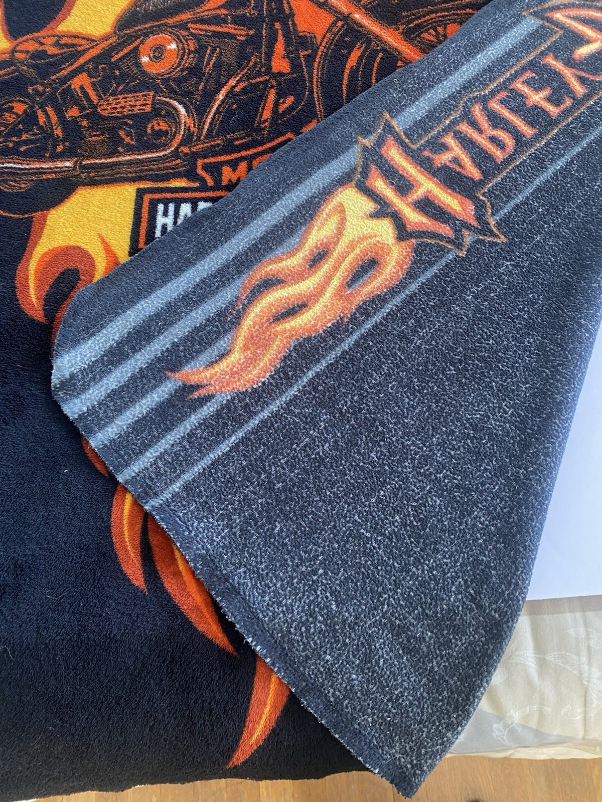 Harley Davidson Motorcycle w Flames Fleece Blanket Stadium Throw Wall Hanging gallery