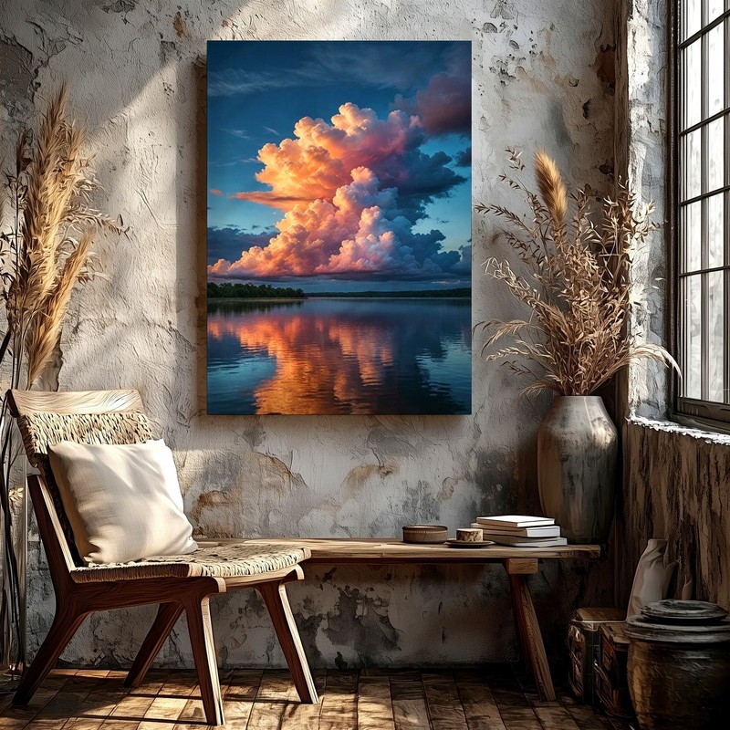 Wall Art Sunset Cloudscape Over Lake Reflection Canvas Print Nature Landscape gallery