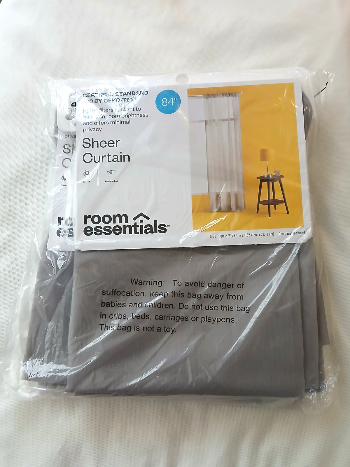 2 - ROOM ESSENTIALS Single Sheer Curtain (60"W X 84"L) GRAY - FACTORY SEALED!!! gallery