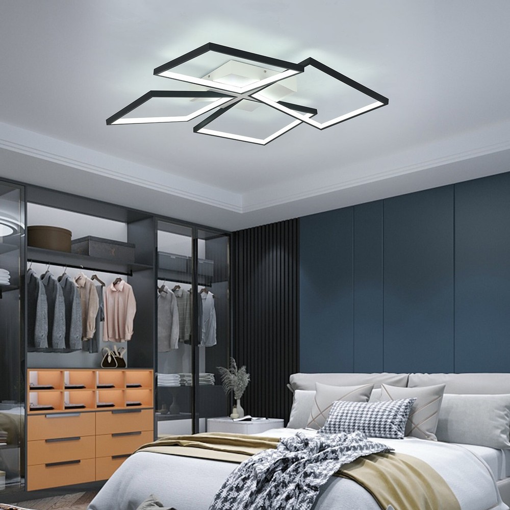 Modern Ceiling Light LED 90W lamp 4-Squares Dimmable 3000-6000K w/ Remote