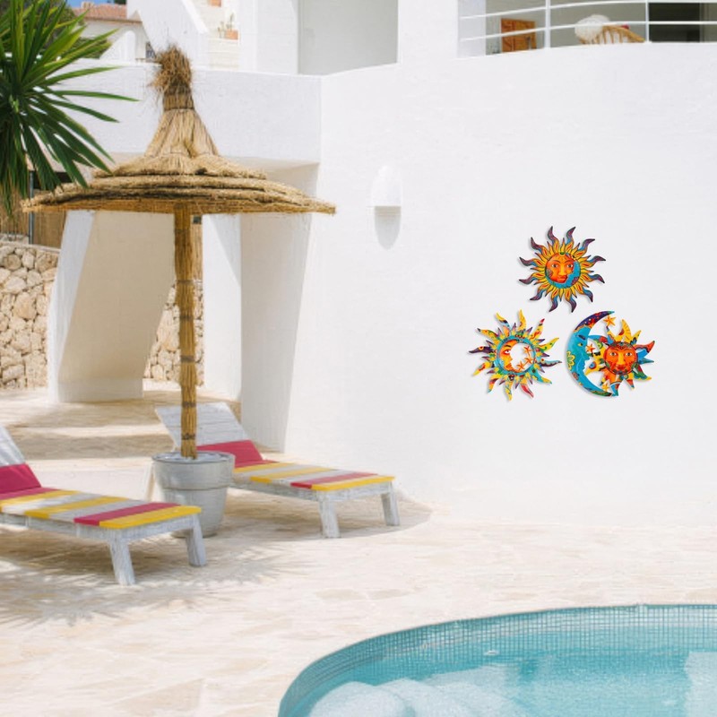 3 Pack Sun and Moon Wall Decor, Hanging Sun Moon & Stars Metal Wall Art, Sun ... gallery