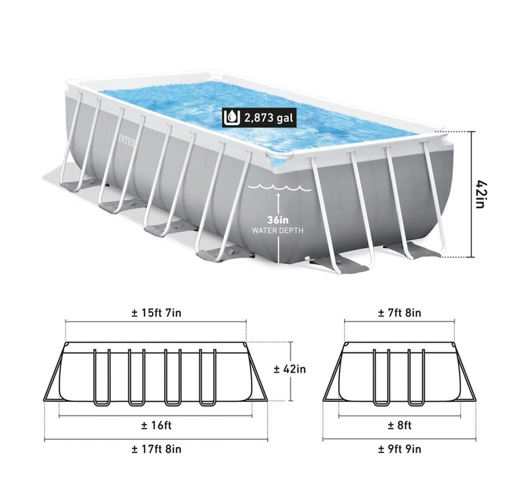 Intex 16ft X 8ft X 42in Prism Frame Rectangular Pool Set with Filter Pump Ladder gallery