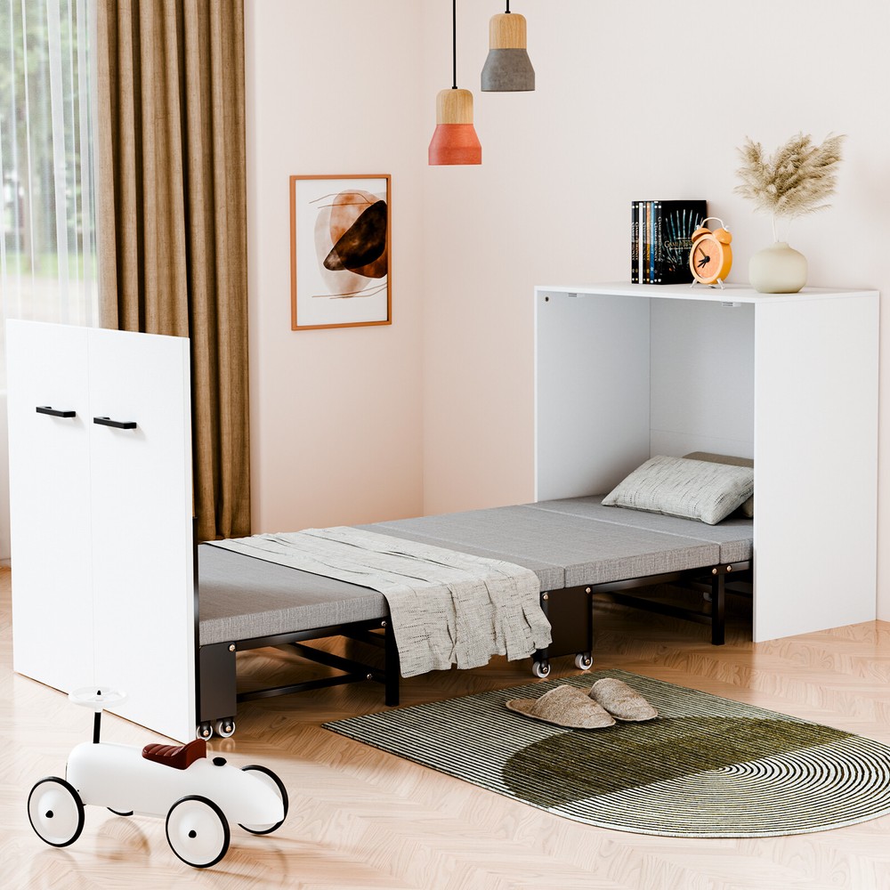NAIZEA 2 in 1 Cabinet Bed Murphy Bed With Mattress Roll Away Guest Bed 75" x 29"