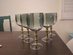 5 Acrylic Bamboo Stem Wine Water Glasses Tiki Bar Tropical Poolside