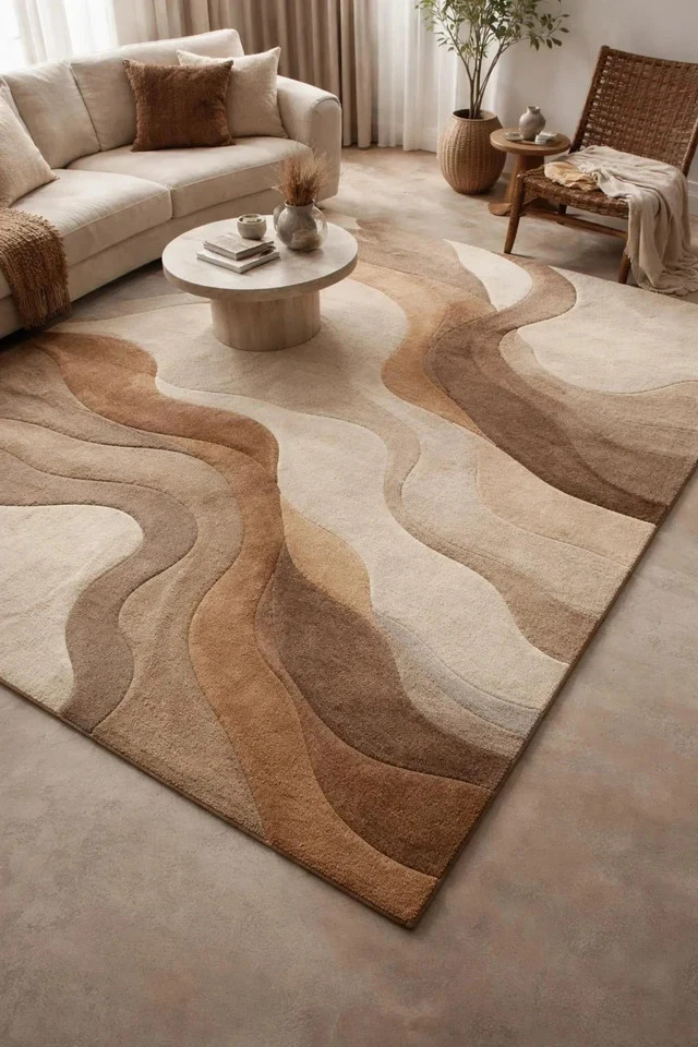 Hand-tufted Wool Rug: Modern Retro Abstract Handmade Living Room Carpet gallery