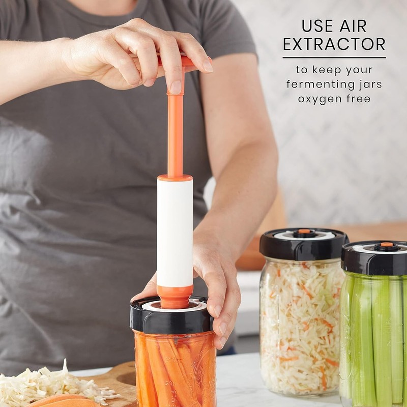 Fermentation Kit -3 durable jar lids,- 3 glass weights,-oxygen extraction pump gallery