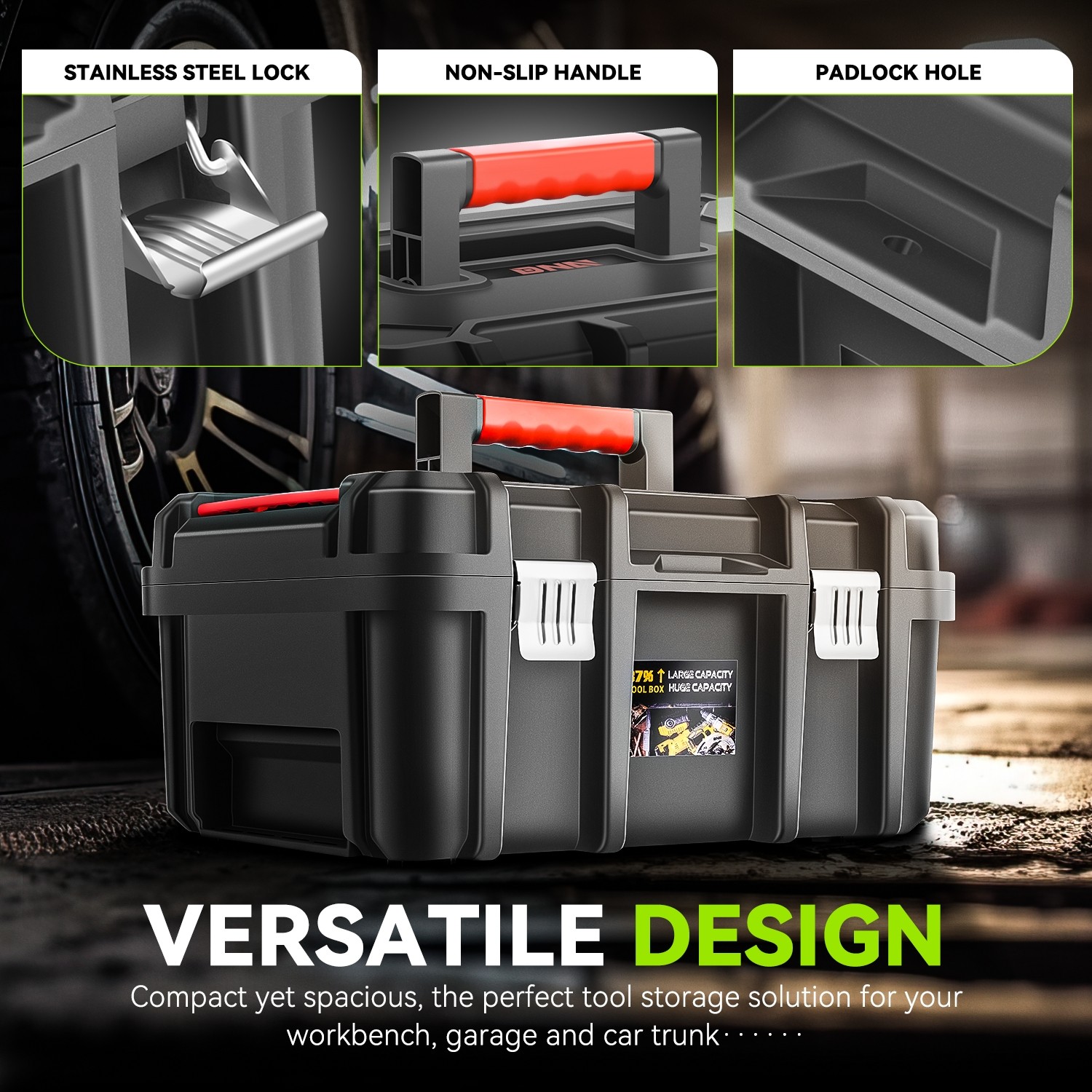 2Pcs Large Portable Garage Wordshop Lockable Organizer Storage Tool Box Set gallery