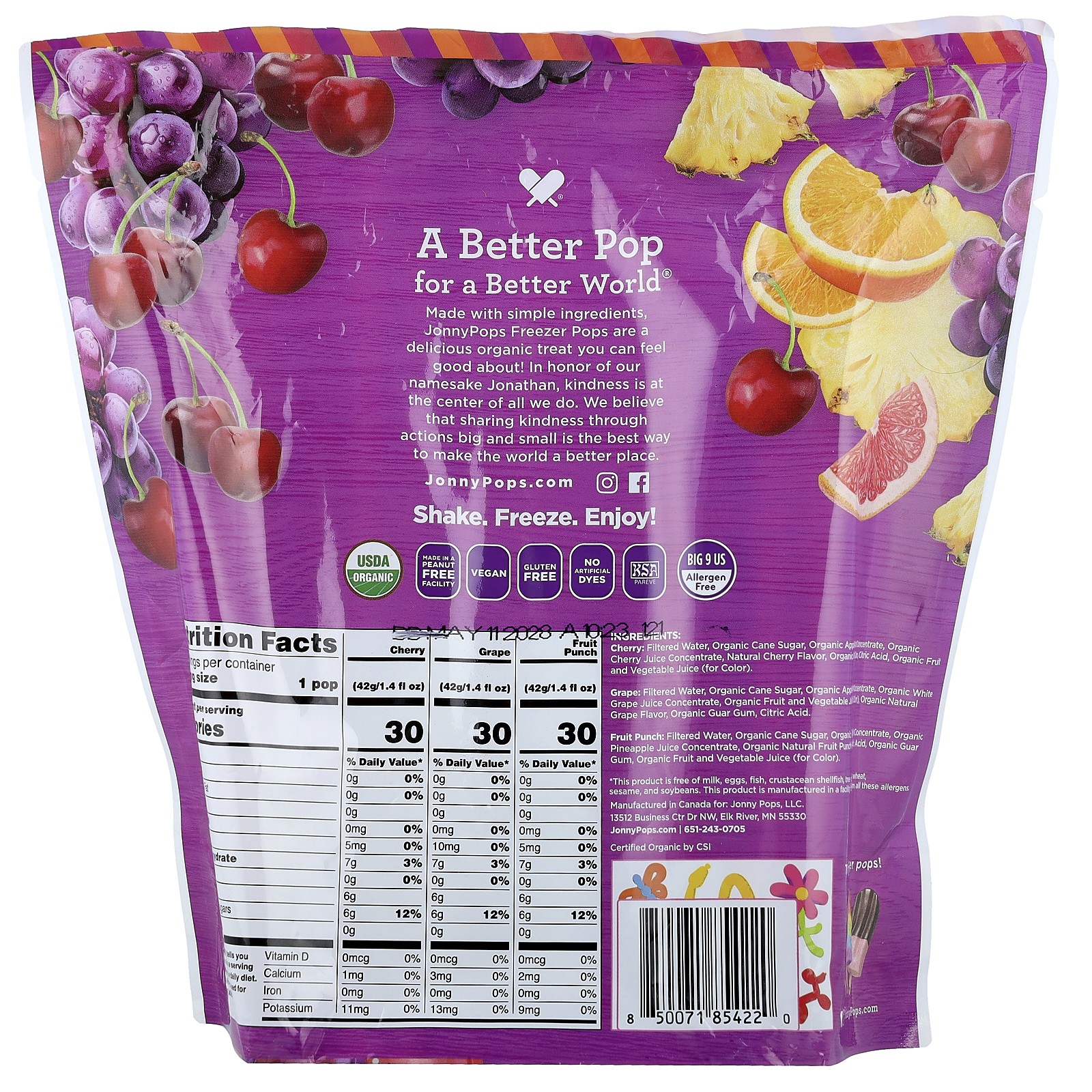 Freezer Pops, Cherry, Grape, Fruit Punch, 20 Pops, 1.4 fl oz (41 ml) Each gallery