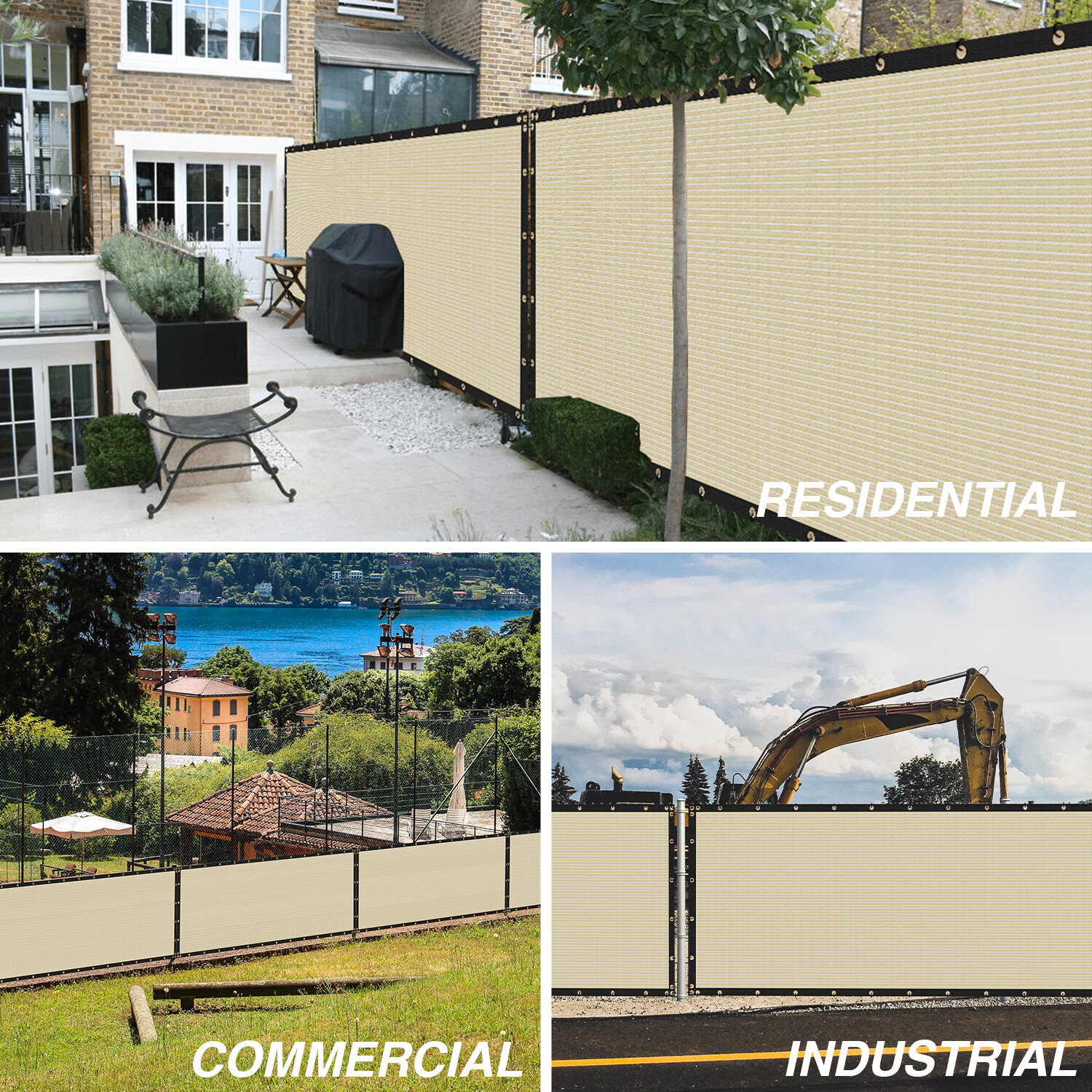 16ft Beige Privacy Fence Screen Heavy Duty 180GSM Mesh Net Cover Custom Length gallery