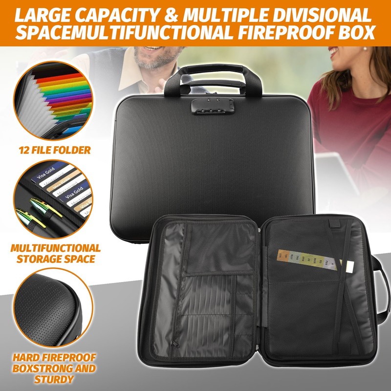 Accordion Fireproof Document Box with Lock Hard Case File Organizer Fire Safe gallery