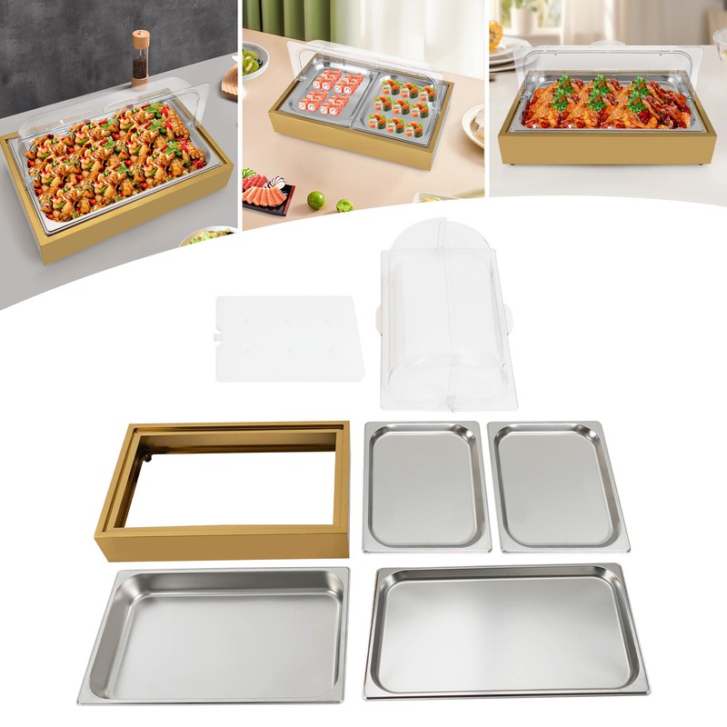 Buffet Cold Serving Display Tray, Cooling Food Dishes Display Plate Case w/Lid gallery