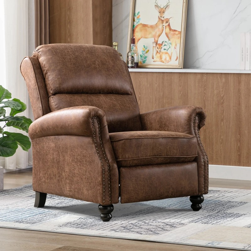 EBELLO Push Back Recliner Chair Studded Faux Leather Armchair for Living Room gallery