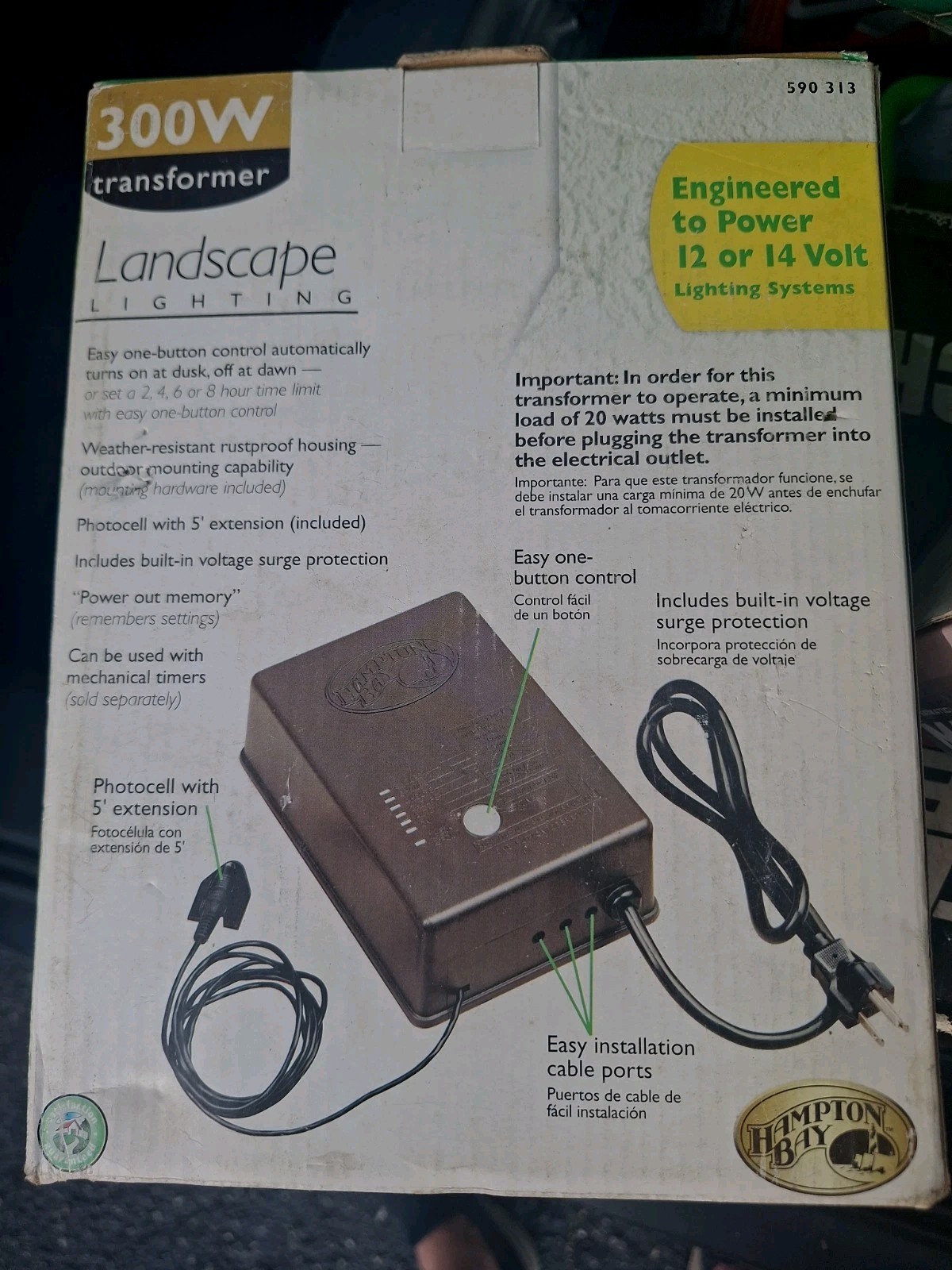 Hampton Bay 590313 Landscape Lighting Transformer 300W 12/14V 5ft Photocell Cord gallery