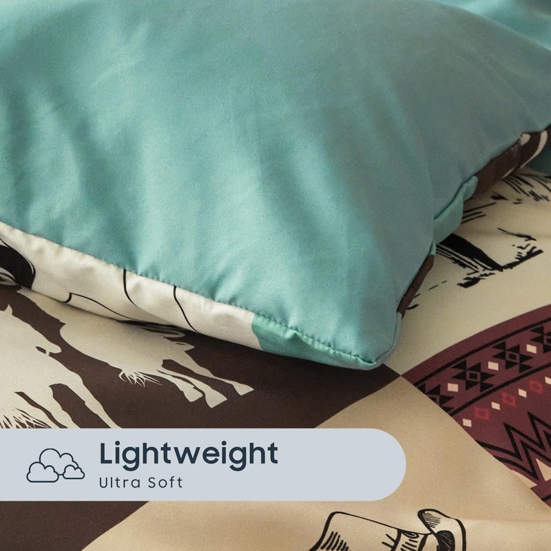 Western Comforter Set with Sheets, Southwestern Aztec King Turquoise Taupe gallery