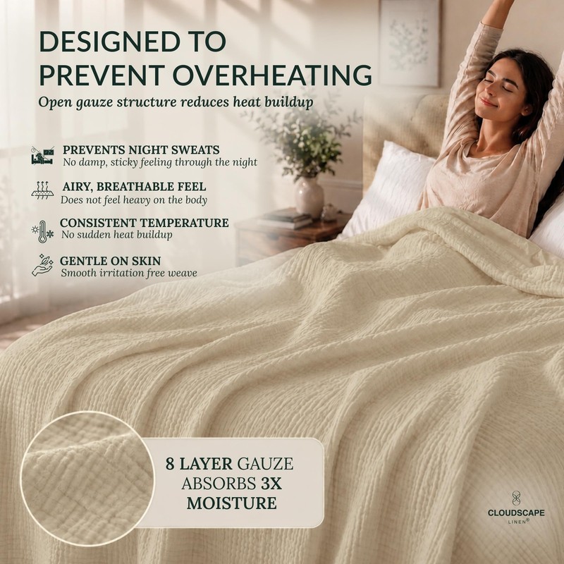 CLOUDSCAPE 8 Layer Muslin Blanket for Adults - 100% Cotton Gauze Muslin Blank... gallery