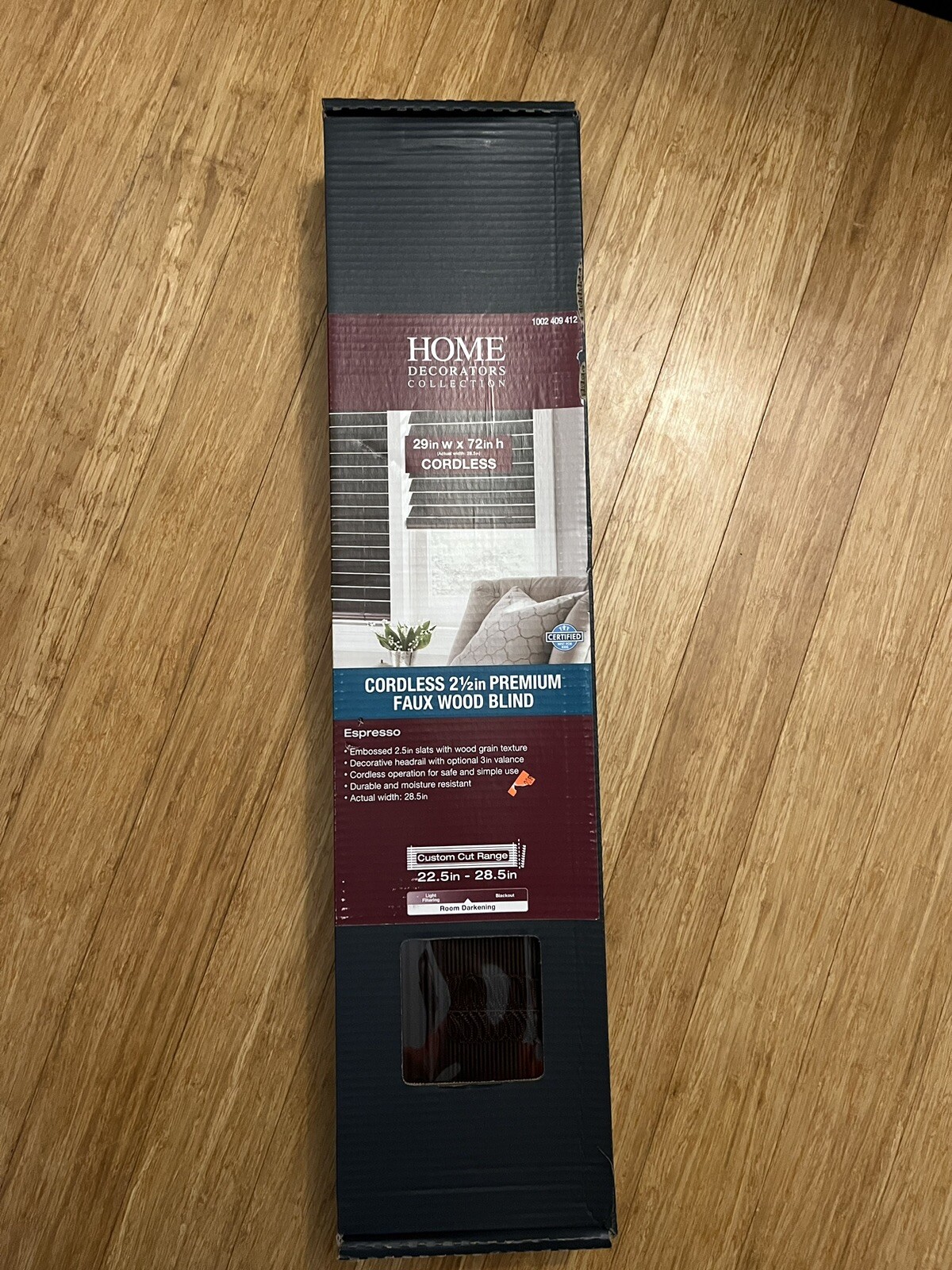 29 X 72 Inch Home Decorators Espresso Cordless 2-1/2 in. Premium Faux Wood Blind gallery