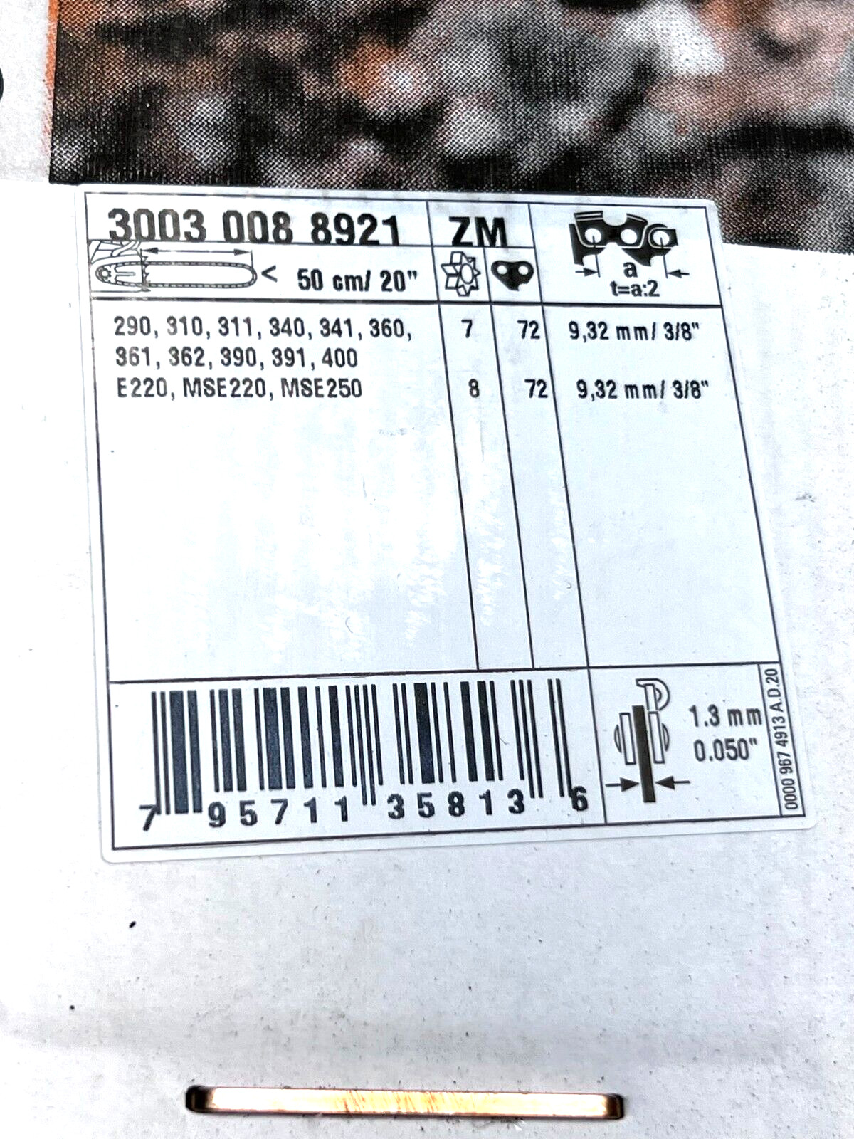 STIHL 20" Light 04 BAR & CHAIN full chisel 3/8 .050 72dl MS 311 361 362 390 391 gallery