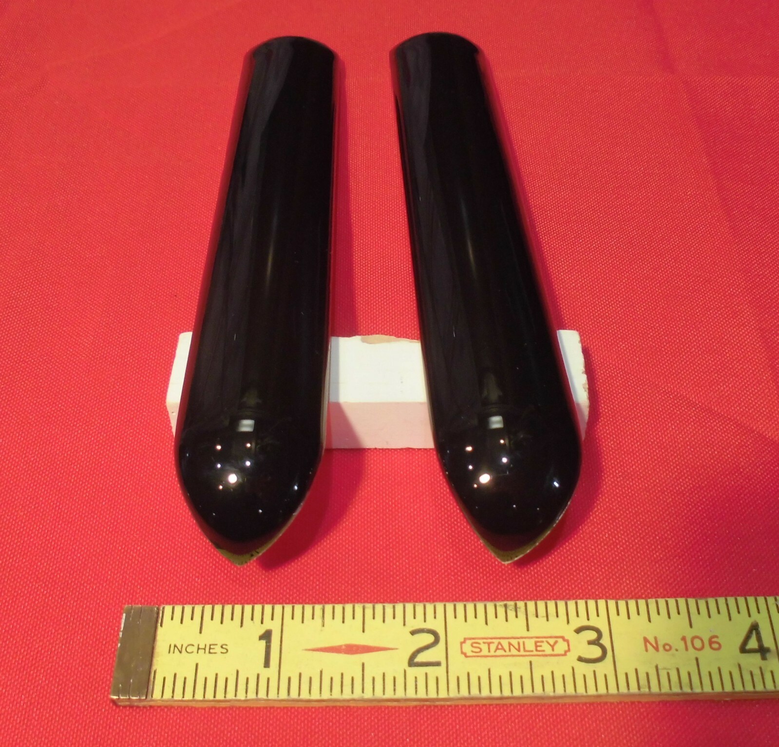 2 pcs. *Gloss Black* Ceramic Quarter Round Tiles 1" X 6" Finished Corner Beak gallery