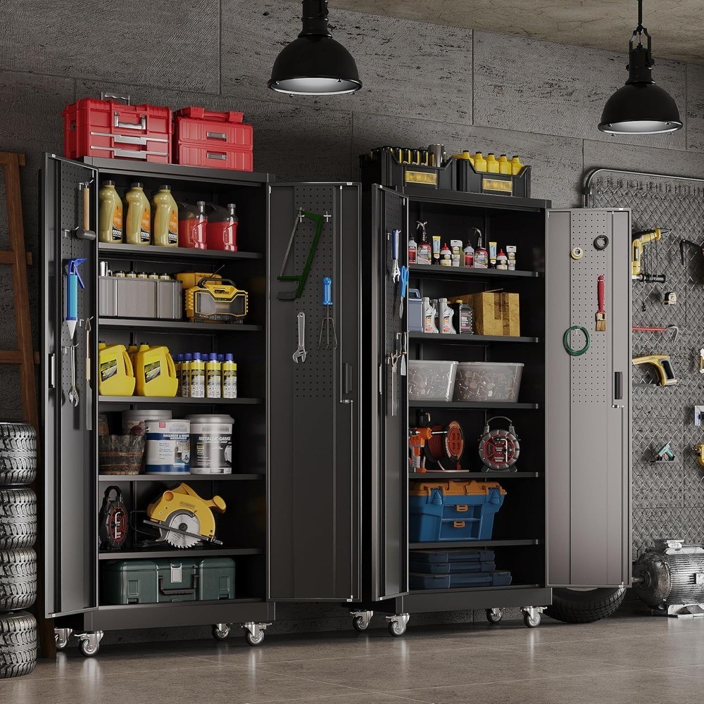 Industrial Metal Storage Cabinet with Wheels and Pegboard Heavy Duty Steel 5 gallery