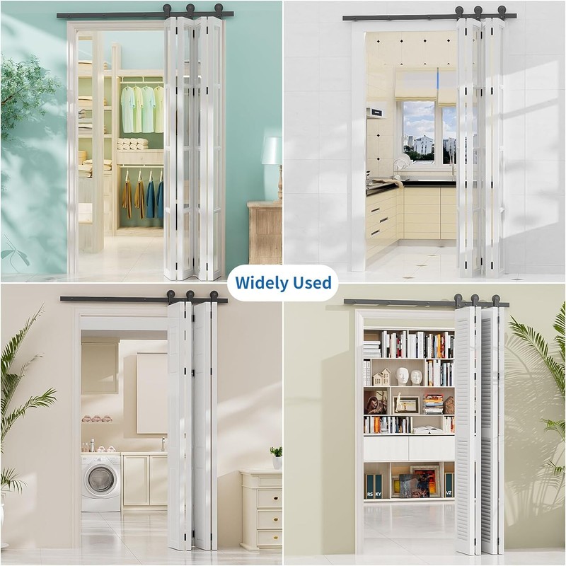 CCJH 2-16FT Top Mount Roller Bifold Sliding Barn Door Hardware Kit Modern Steel gallery