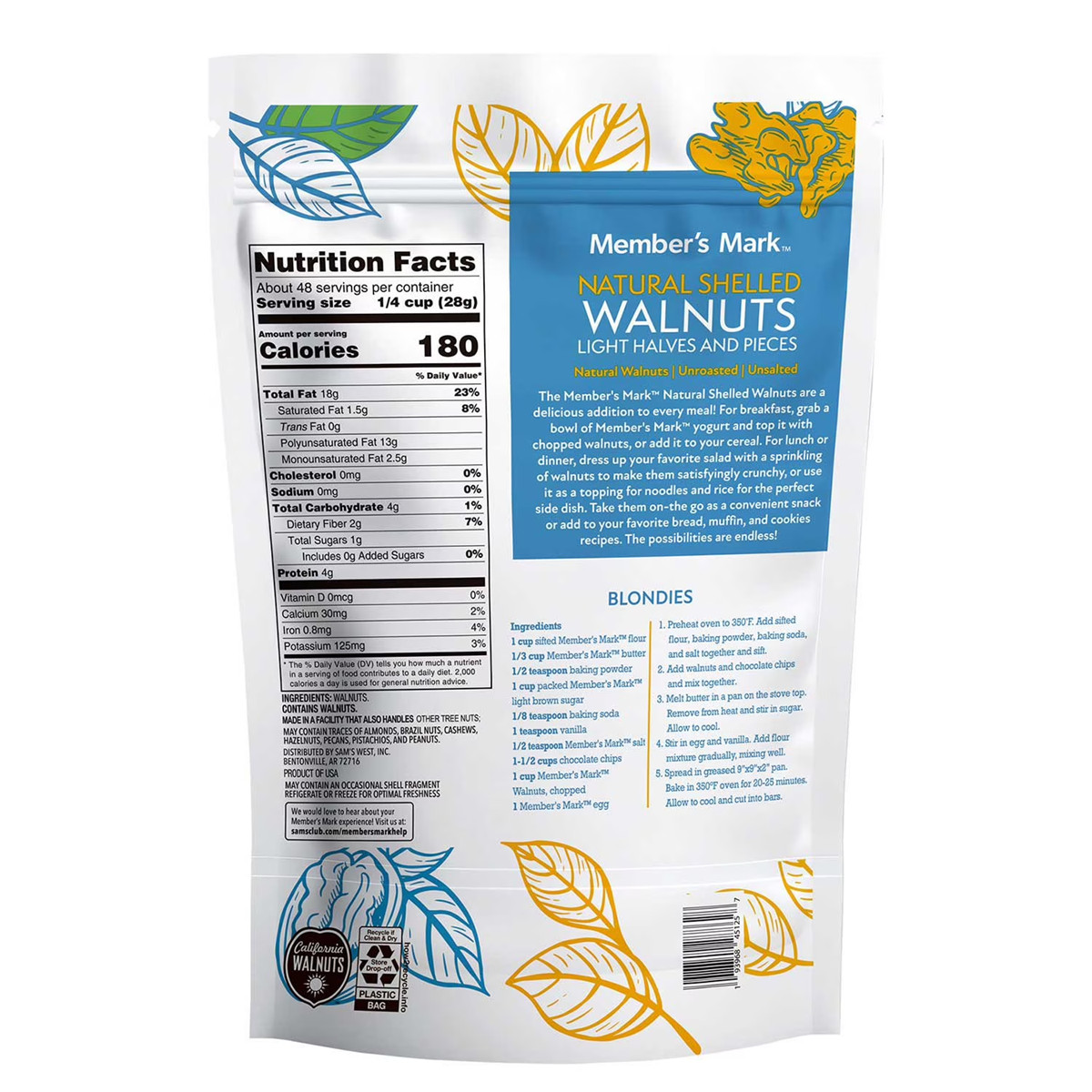 3 PACK - Member's Mark Natural Shelled Walnuts 3 lbs (Total 9 lbs) FREE SHIP!! gallery