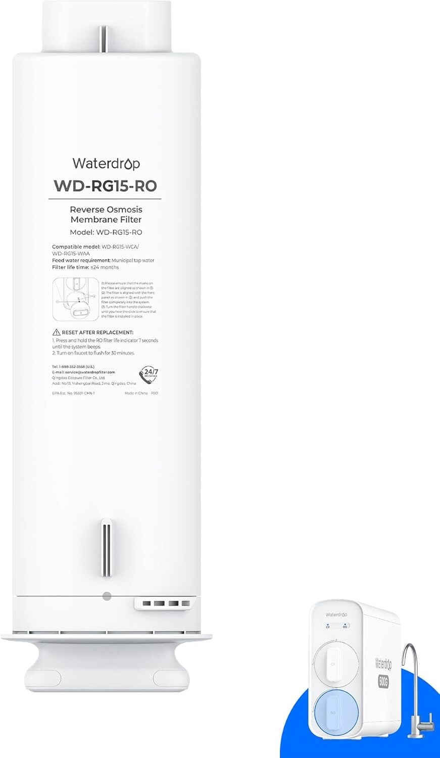 Waterdrop WD-G5P500-RO Filter,Replacement for WD-G5P500 & WD-G5P500A, 24-month gallery