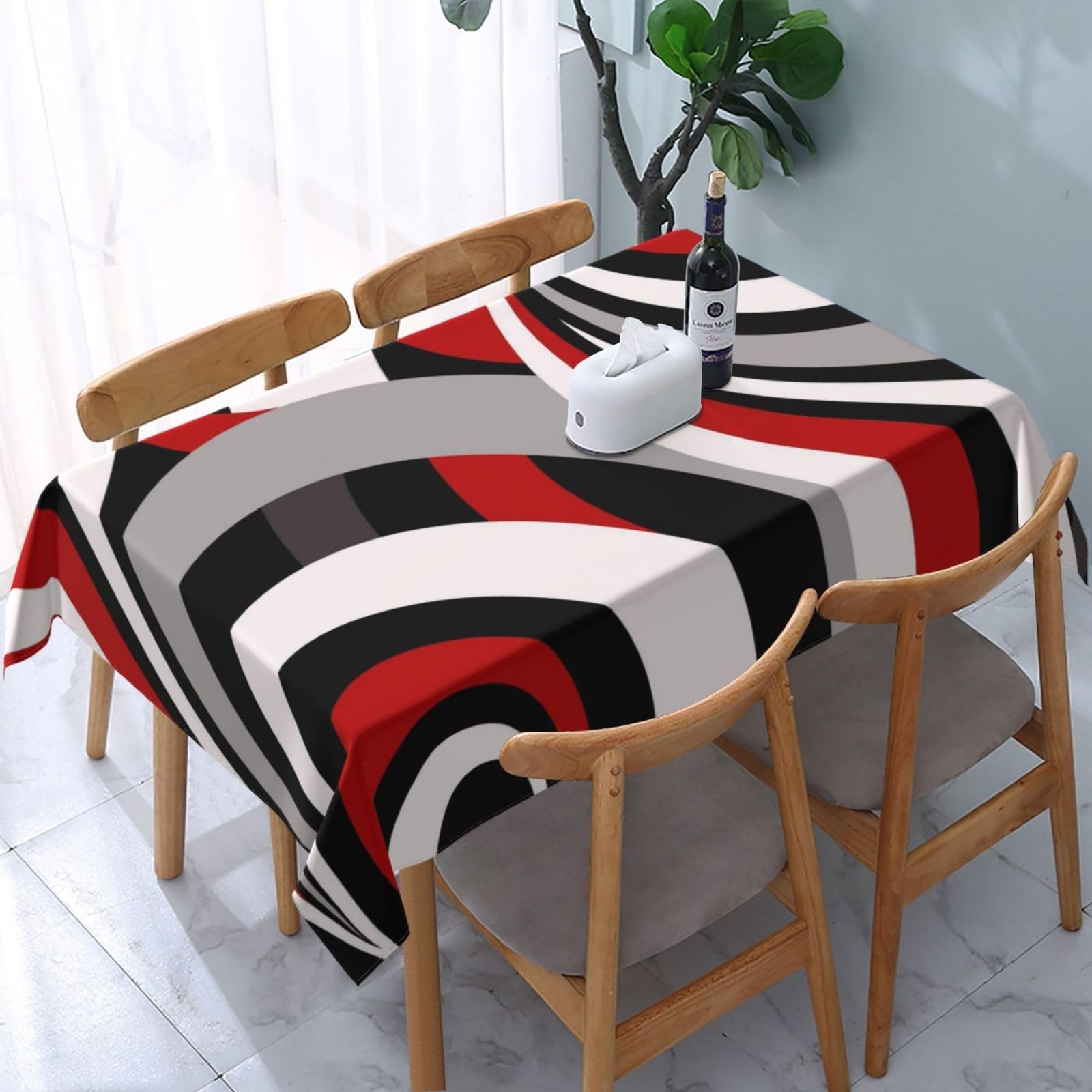 Red Black White Gray Modern Abstract Wave Rectangle Tablecloth 54" x 72", Polyes gallery