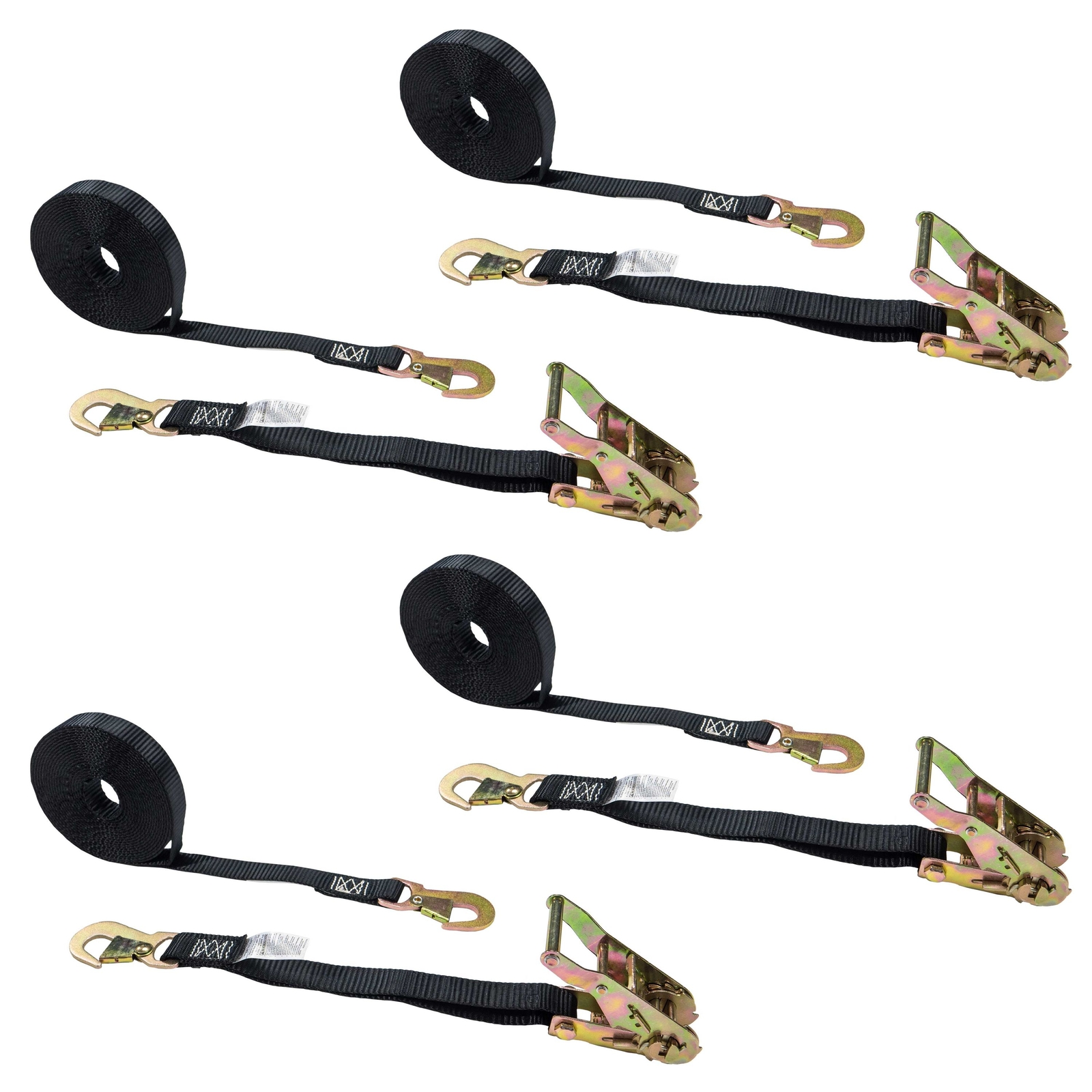 USCC 1" X 20' Ratchet Strap w/Snap Hooks - Black 4PK gallery