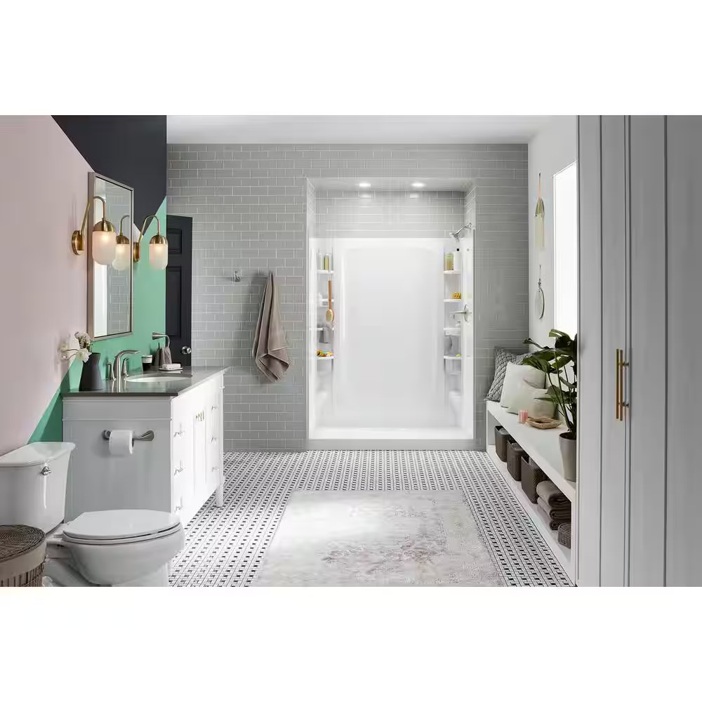 STORE+ 34 In. X 72.6 In. 2-Piece Direct-To-Stud Alcove Shower End Wall Set in Wh gallery