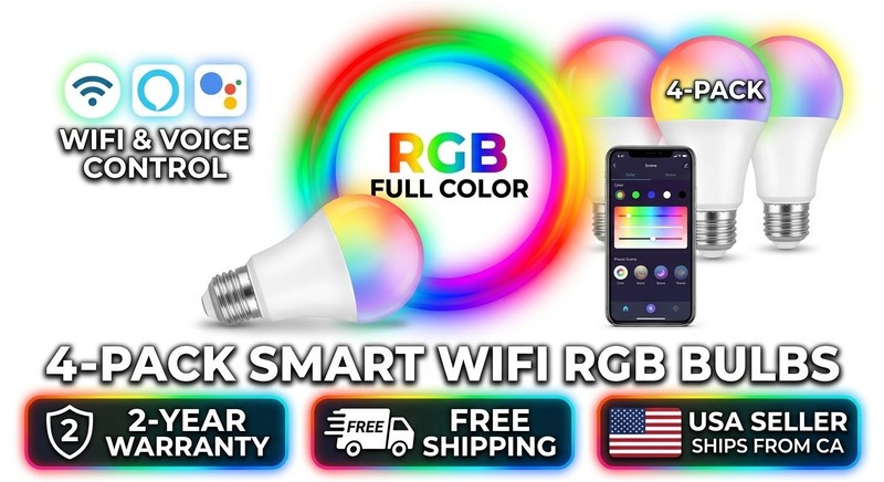 2 Pack WiFi Smart LED Bulbs Multicolor 9W(60W) 800 lm E26 Google Home/Alexa gallery