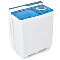 Portable Semi-automatic Washing Machine 26 lbs Twin Tub Laundry Washer Blue