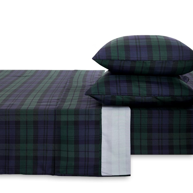 Wake In Cloud - Plaid Bed Sheets, 4-Piece Sheet Set, Queen, Dark Green gallery