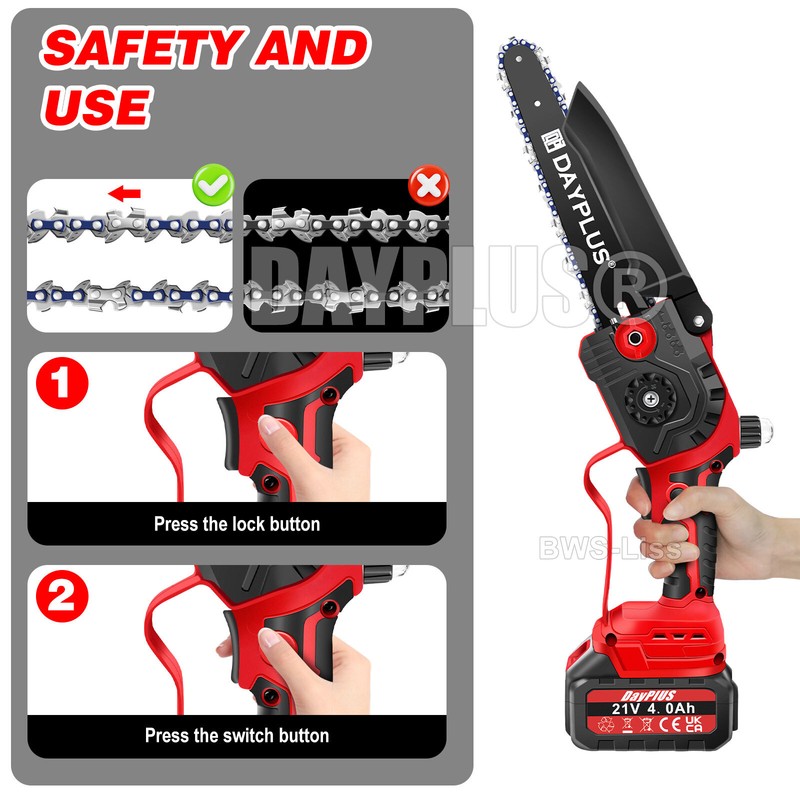 8" Mini Handheld Electric Chainsaw Cordless Chain Saw Wood Cutter Battery Power gallery