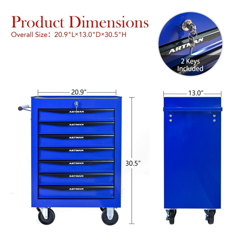 Lockable 7 Drawers Rolling Tool Box Cart Tool Chest Storage Cabinet Wheels Metal gallery