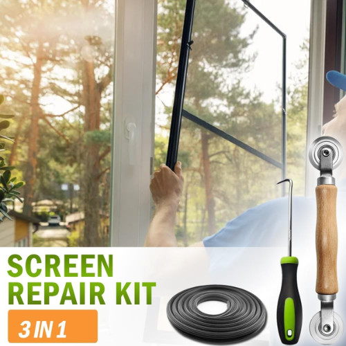 3in1 Window Screen Repair Kit Roller Tool w/ 32FT Spline & Hook gallery