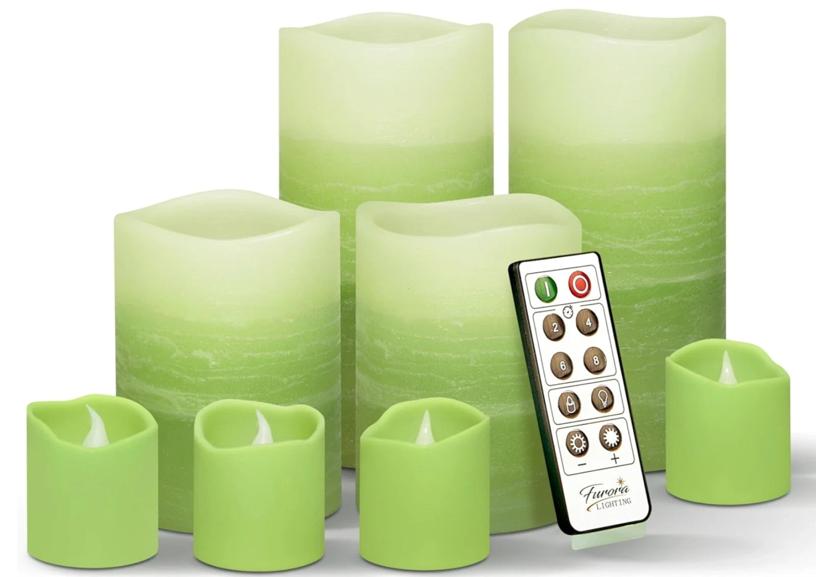 Green Ombre LED Candles with Remote, 4 Pillar and 4 Votives Pack of 8 gallery